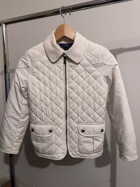 Polo by Ralph Lauren Cream Quilted Kids Jacket with Corduroy Collar